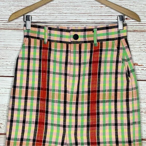 New Zara Structured Plaid Midi Skirt Sz S