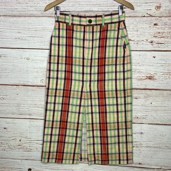 New Zara Structured Plaid Midi Skirt Sz S