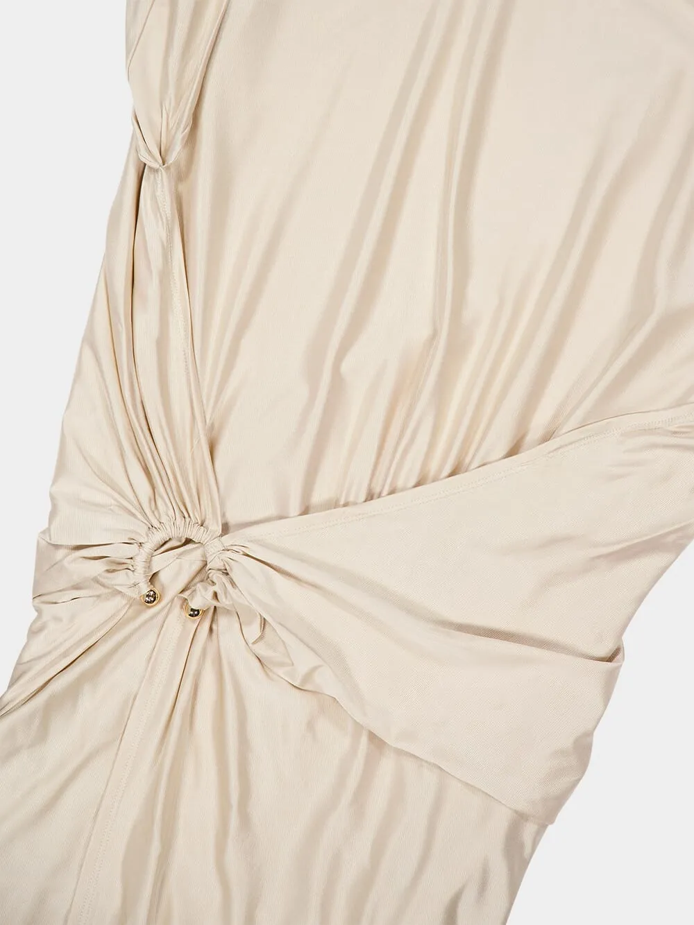 Nude Draped Dress with Piercing Detail