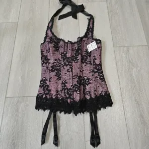 NWT Frederick's Of Hollywood Corset Size 34 Pink &amp; Black Lace