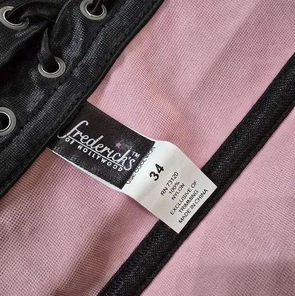 NWT Frederick's Of Hollywood Corset Size 34 Pink &amp; Black Lace