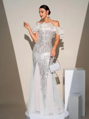 Off Shoulder Appliqued Sequin Mermaid Dress RJ11867