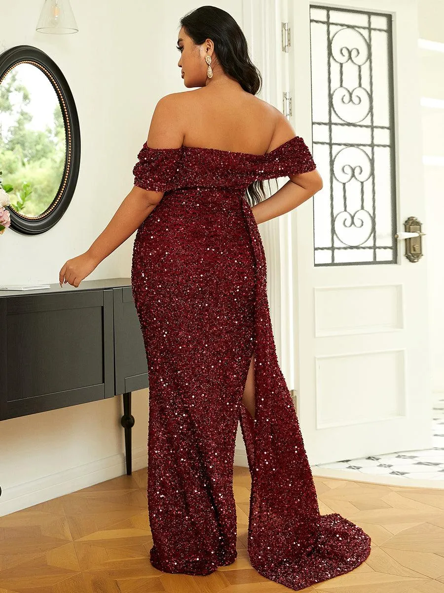 Off Shoulder Sequin High Split Prom Dress XH2132