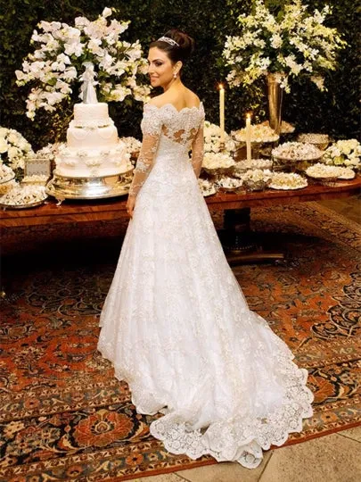 Off the Shoulder Appliques Wedding Dress