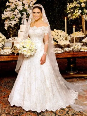 Off the Shoulder Appliques Wedding Dress
