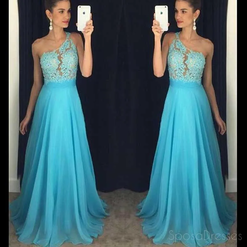 One shoulder Chiffon Lace Long Evening Prom Dresses, Sexy See Through Party Prom Dress, Custom Long Prom Dresses, Cheap Formal Prom Dresses, 17044
