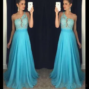 One shoulder Chiffon Lace Long Evening Prom Dresses, Sexy See Through Party Prom Dress, Custom Long Prom Dresses, Cheap Formal Prom Dresses, 17044