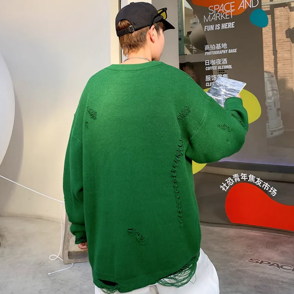 ⚡OOC' Distressed Letter Crew Neck Sweater