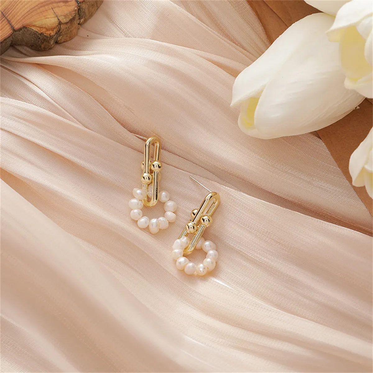 Pearl & 18K Gold-Plated Vachette Clasp Hoop Drop Earrings