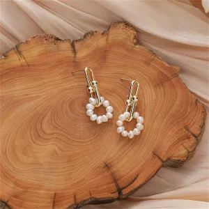 Pearl & 18K Gold-Plated Vachette Clasp Hoop Drop Earrings