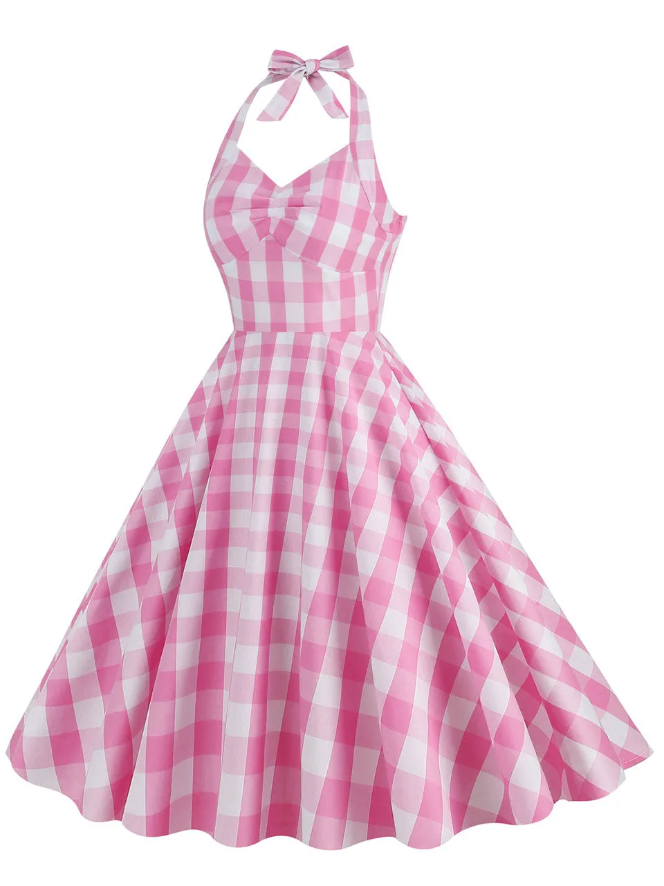 Pink And White Barbie Same Style Plaid Halter Classis Style 1950S Vintage Dress
