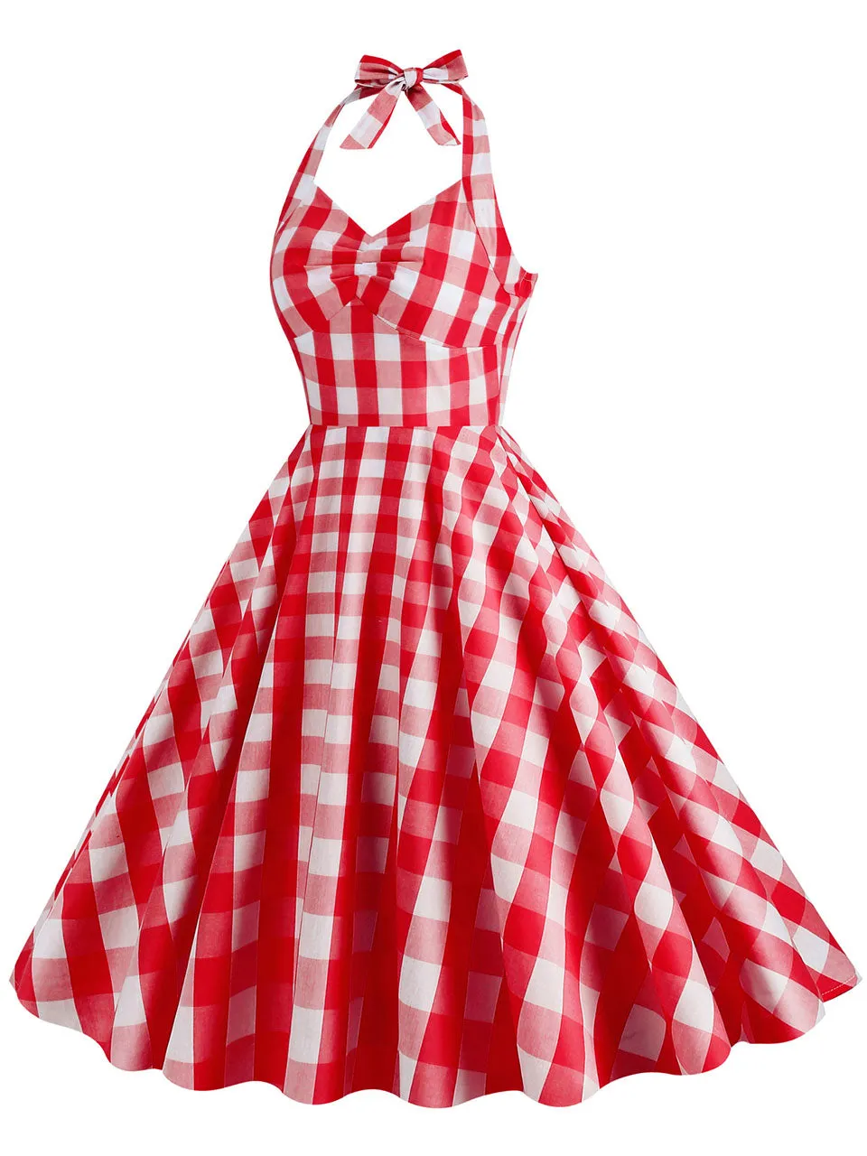 Pink And White Barbie Same Style Plaid Halter Classis Style 1950S Vintage Dress
