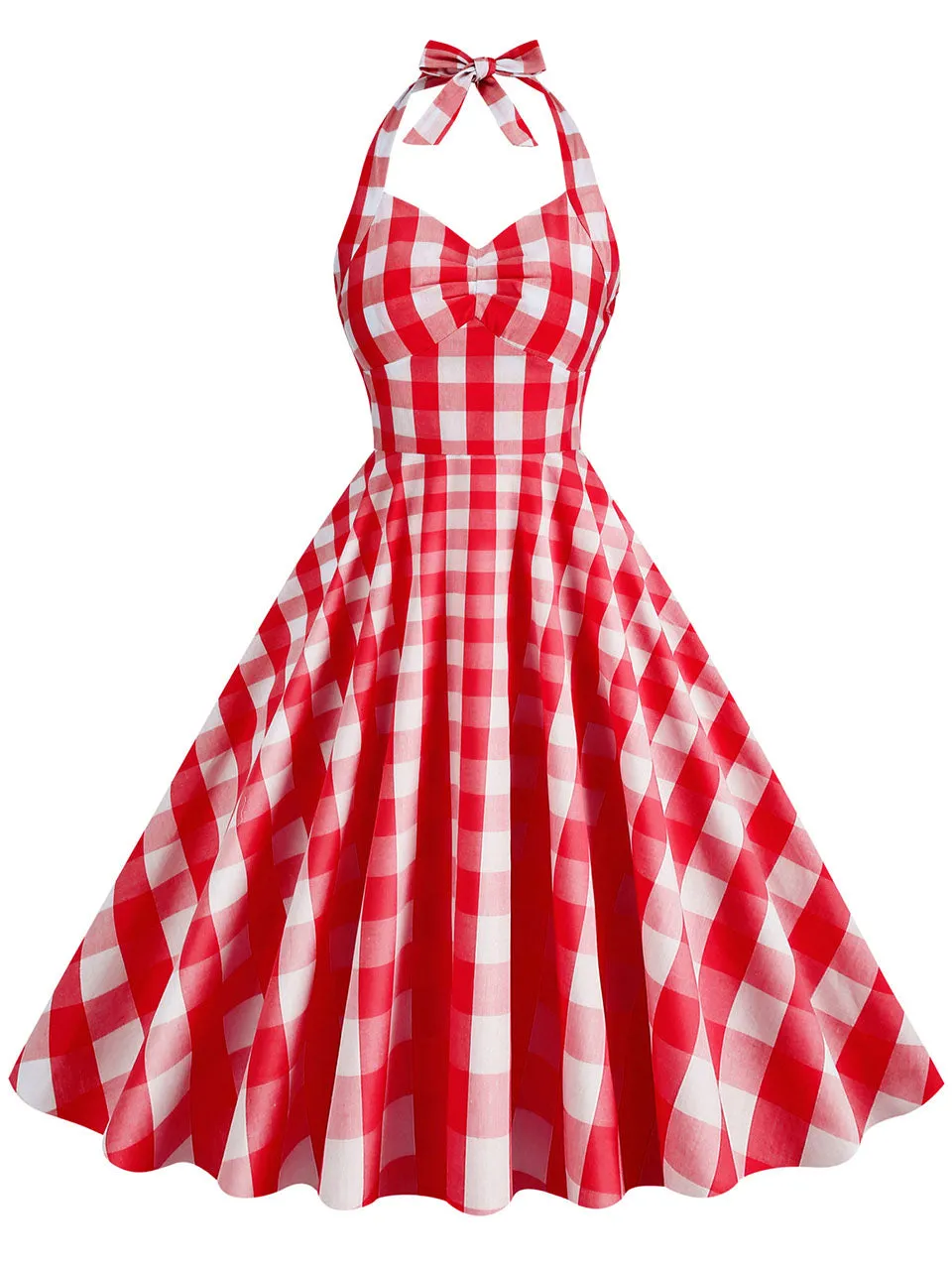 Pink And White Barbie Same Style Plaid Halter Classis Style 1950S Vintage Dress