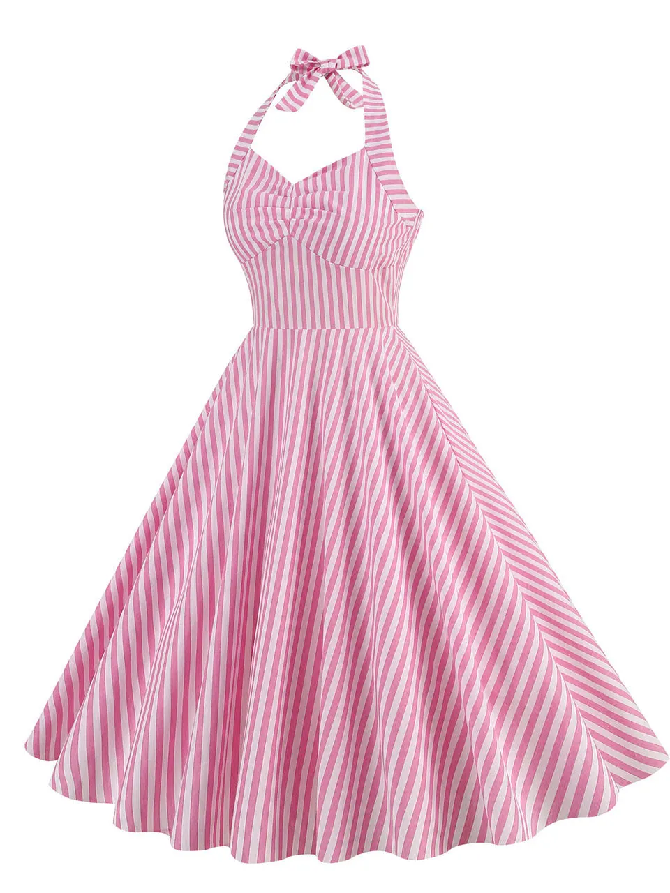Pink And White Vertical Stripe Halter Barbie Same Style 1950S Vintage Dress