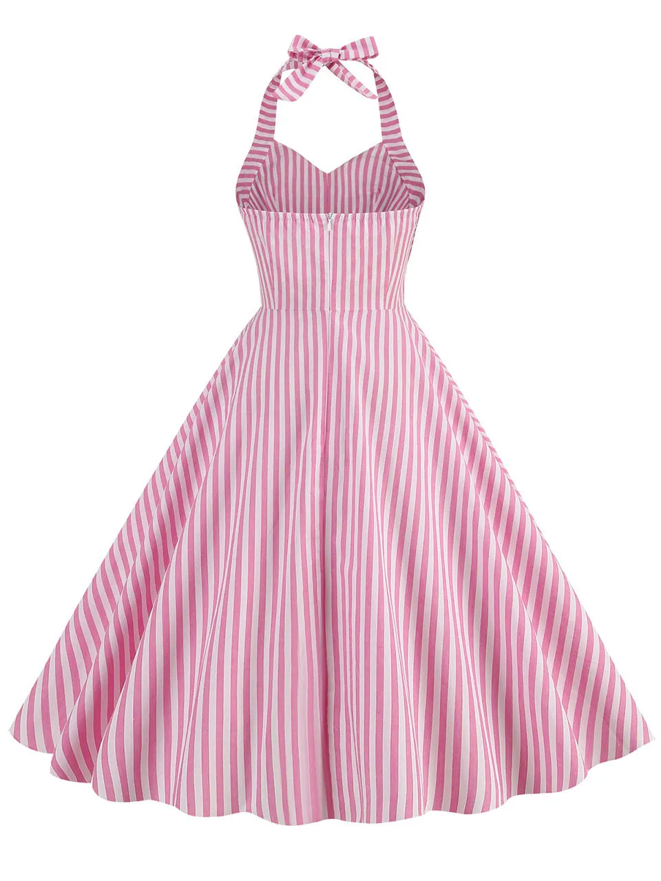 Pink And White Vertical Stripe Halter Barbie Same Style 1950S Vintage Dress