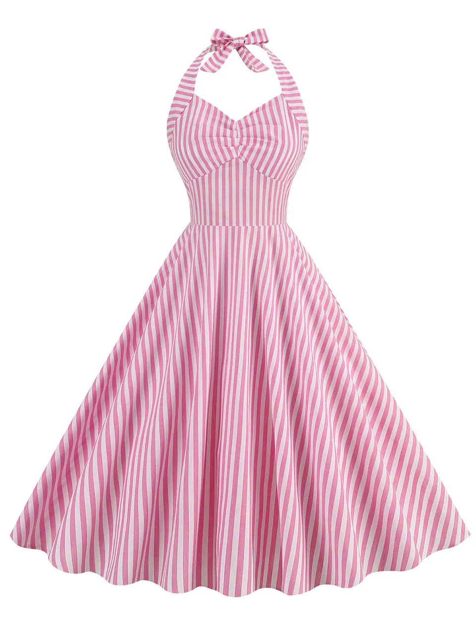 Pink And White Vertical Stripe Halter Barbie Same Style 1950S Vintage Dress