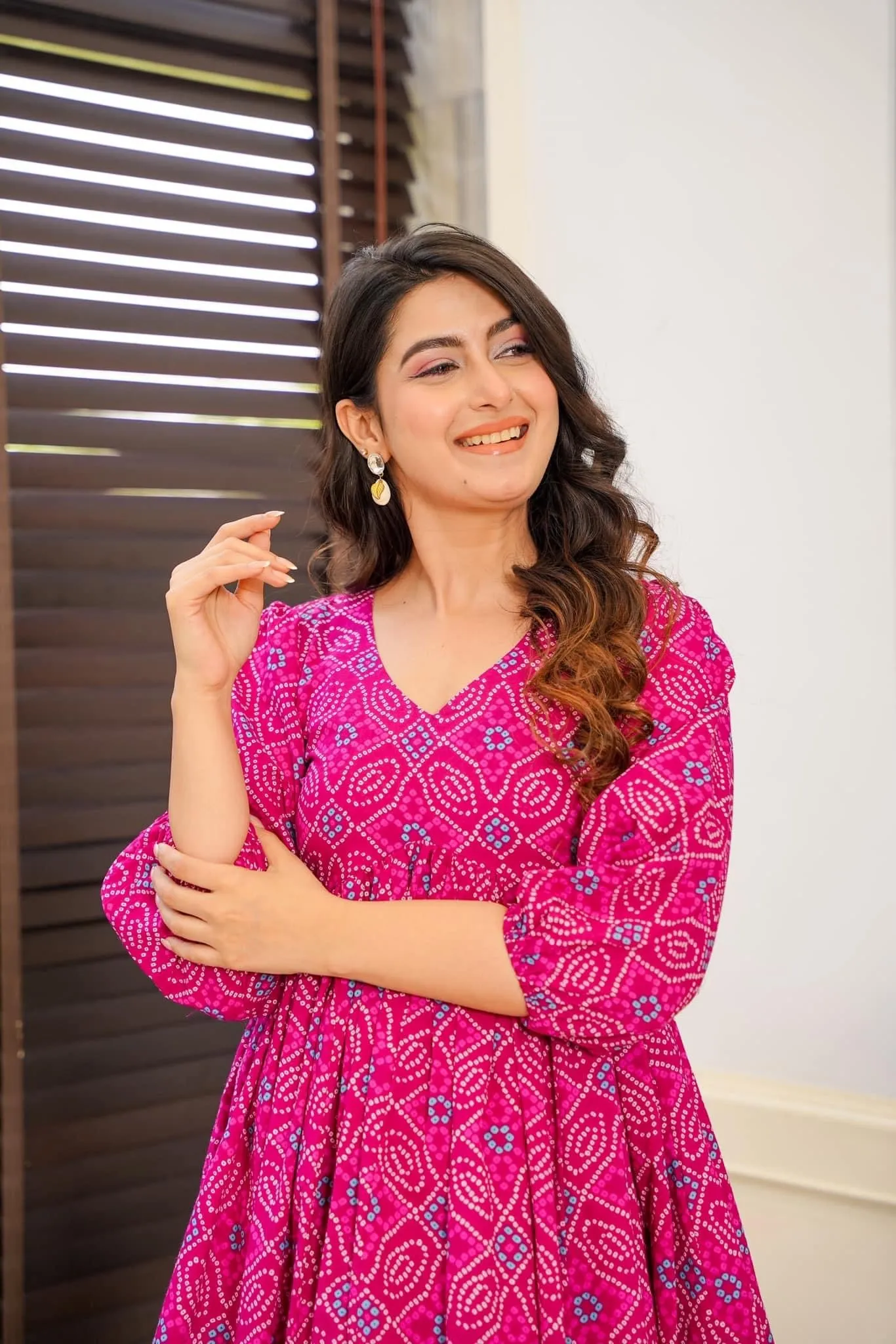 Pink bandhej cotton dress