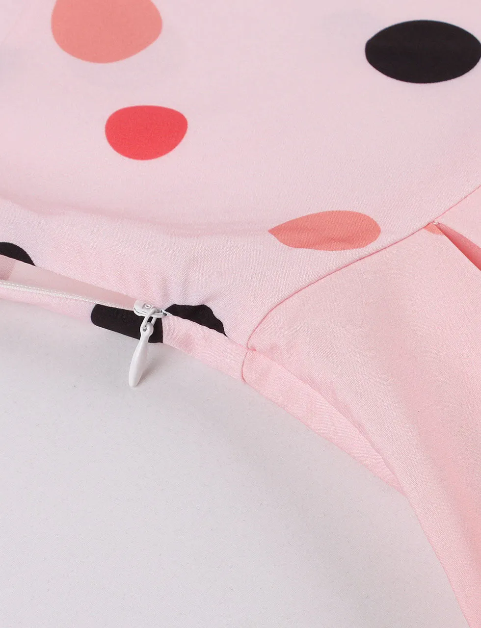 Pink Spaghetti Strap Polka Dots Macaron Color 1950S Dress