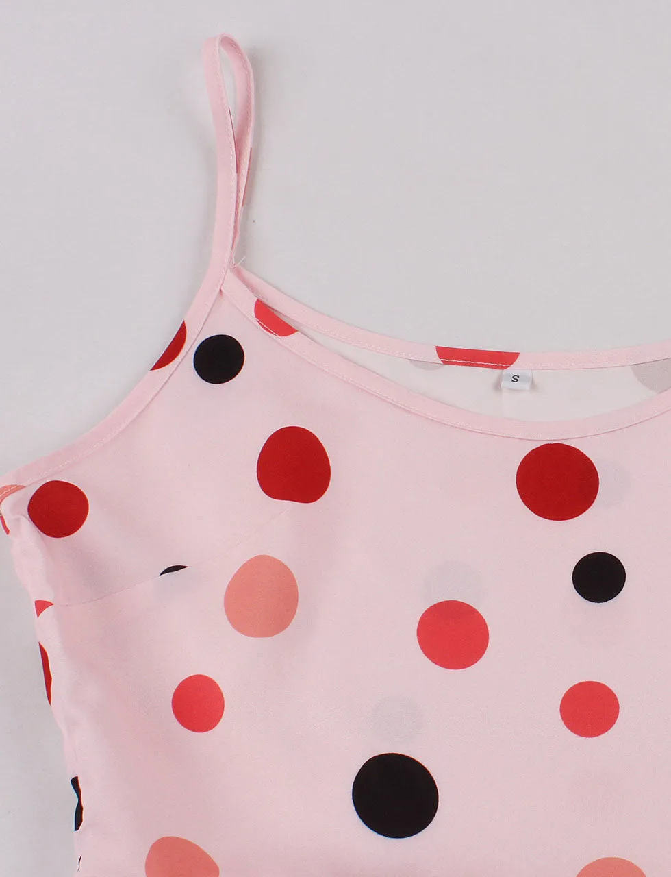 Pink Spaghetti Strap Polka Dots Macaron Color 1950S Dress