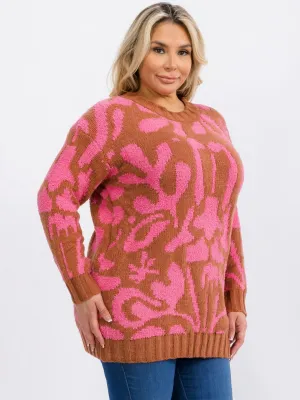 PLUS SIZE LONG SLEEVE COLORBLOCK PULLOVER SWEATER