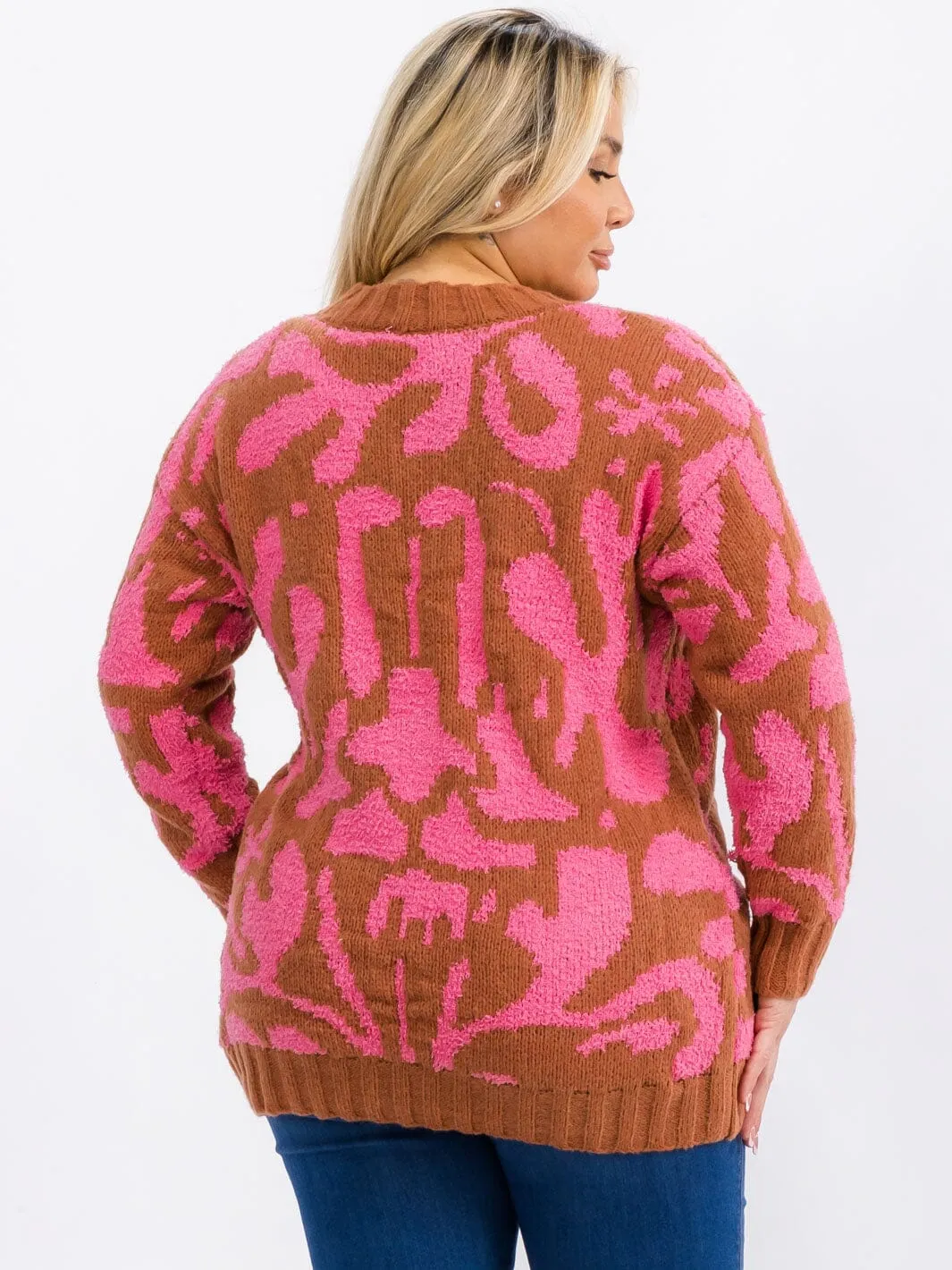 PLUS SIZE LONG SLEEVE COLORBLOCK PULLOVER SWEATER