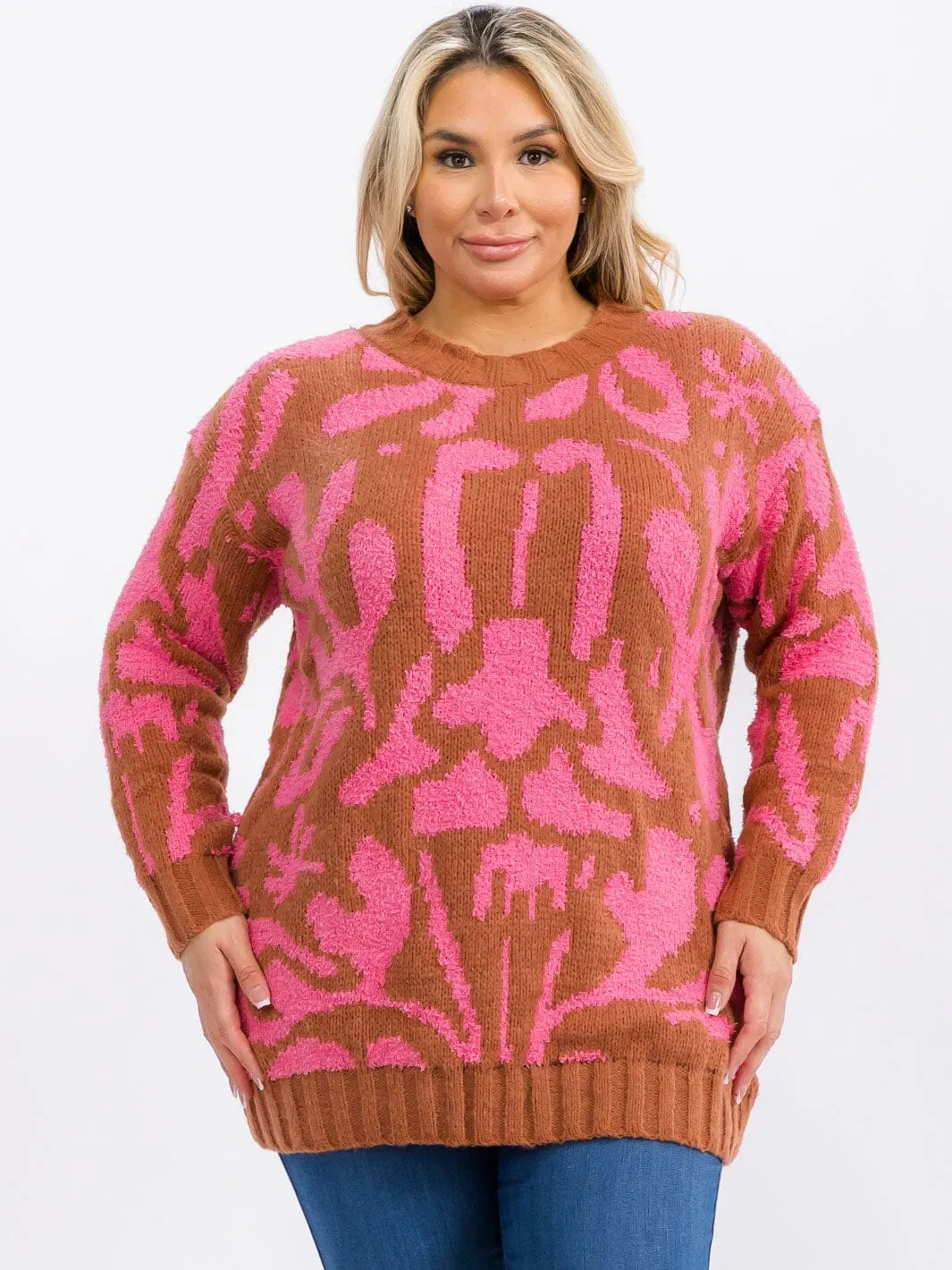 PLUS SIZE LONG SLEEVE COLORBLOCK PULLOVER SWEATER