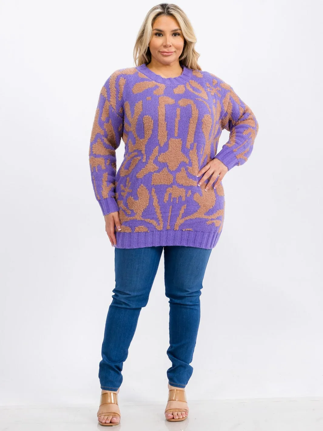 PLUS SIZE LONG SLEEVE COLORBLOCK PULLOVER SWEATER