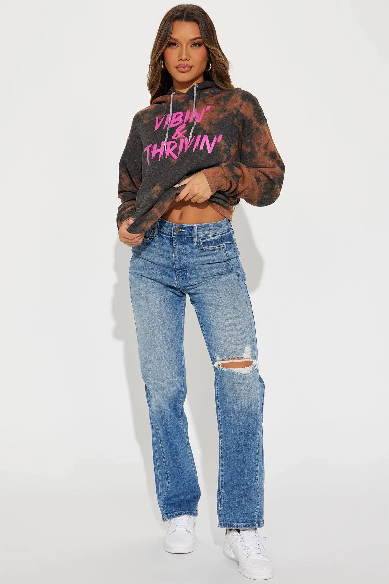 Positive Vibin' Tie Dye Oversized Hoodie - Brown/combo