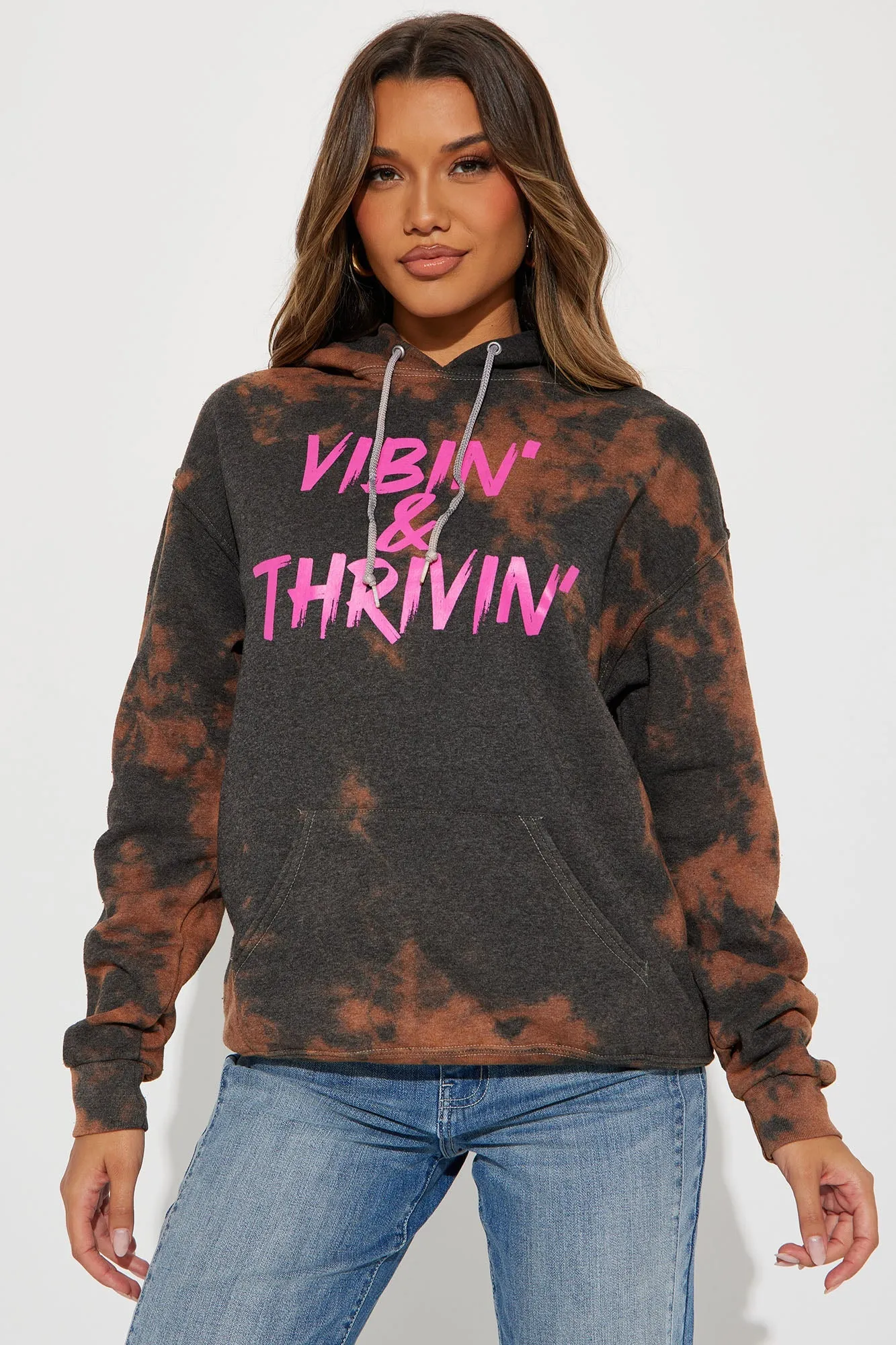 Positive Vibin' Tie Dye Oversized Hoodie - Brown/combo