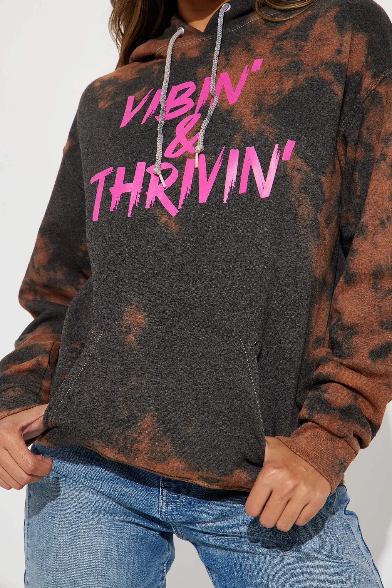 Positive Vibin' Tie Dye Oversized Hoodie - Brown/combo