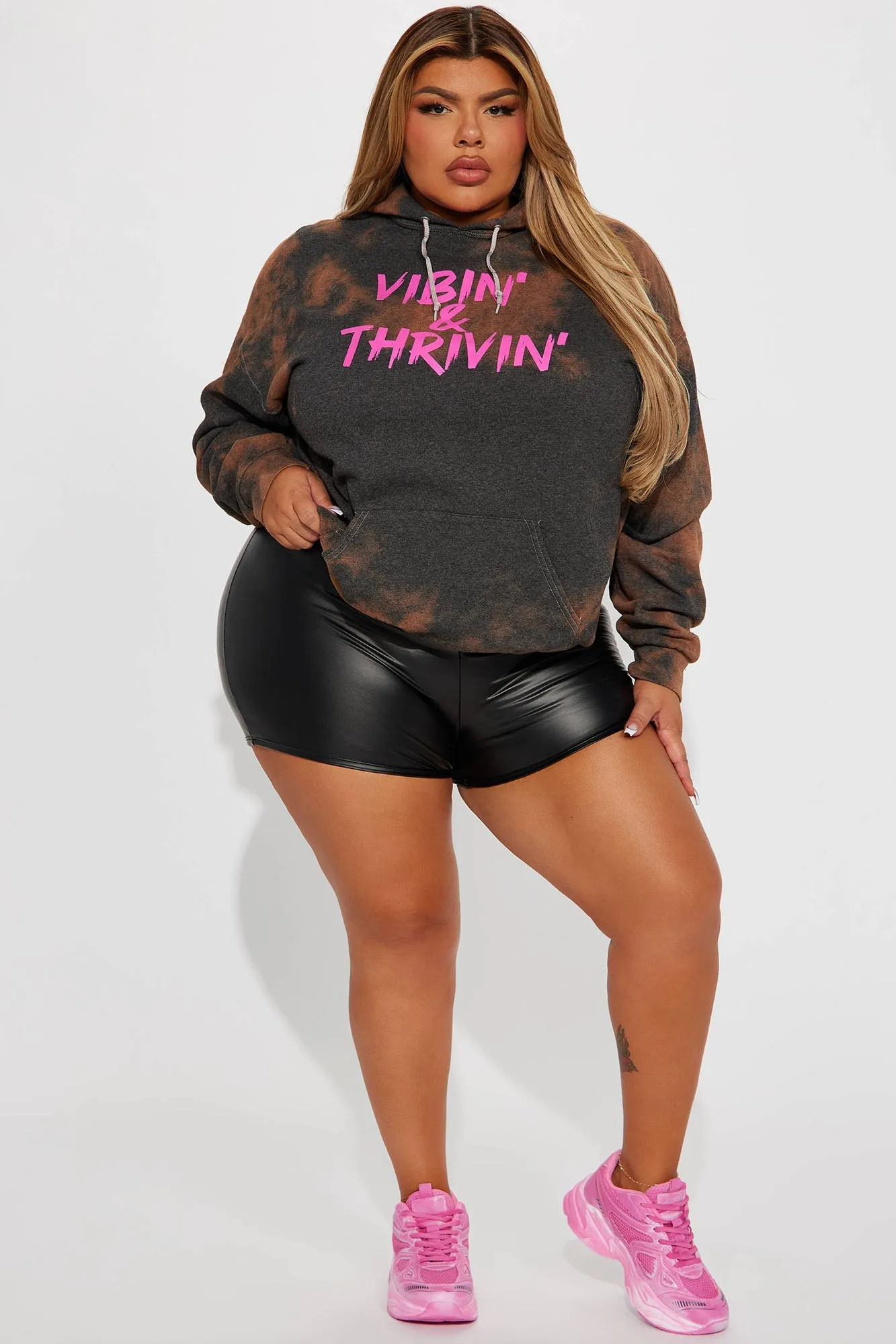 Positive Vibin' Tie Dye Oversized Hoodie - Brown/combo