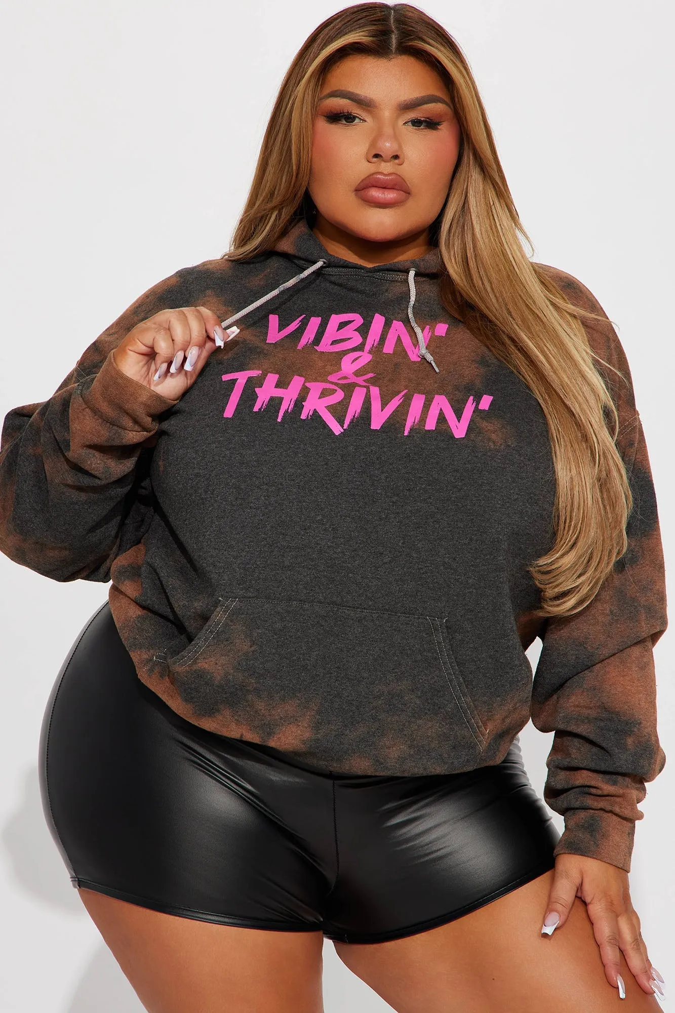 Positive Vibin' Tie Dye Oversized Hoodie - Brown/combo