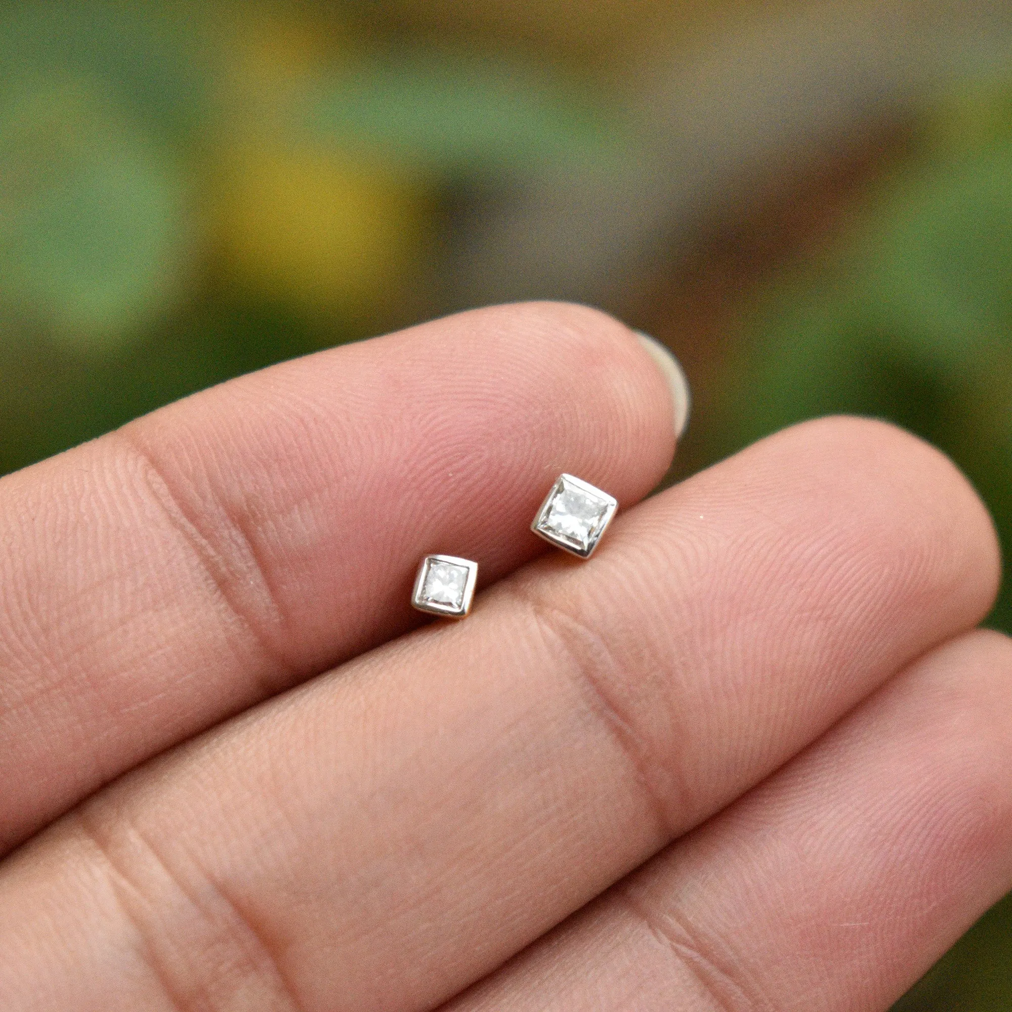 Princess Diamond Bezel Studs