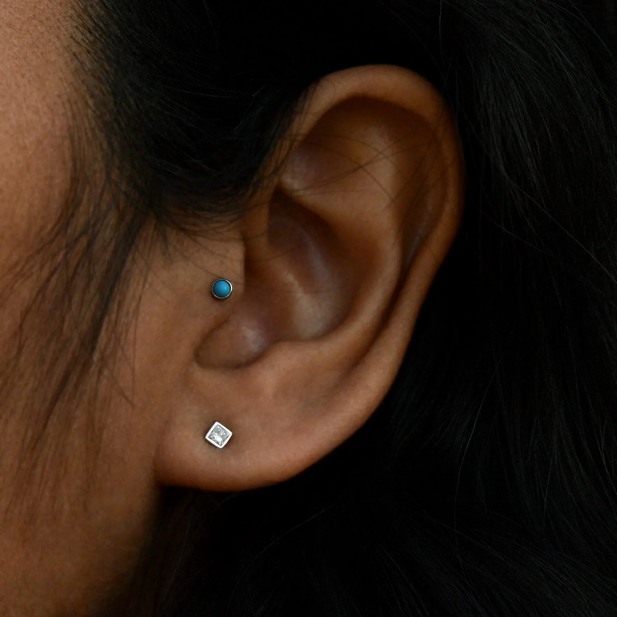 Princess Diamond Bezel Studs