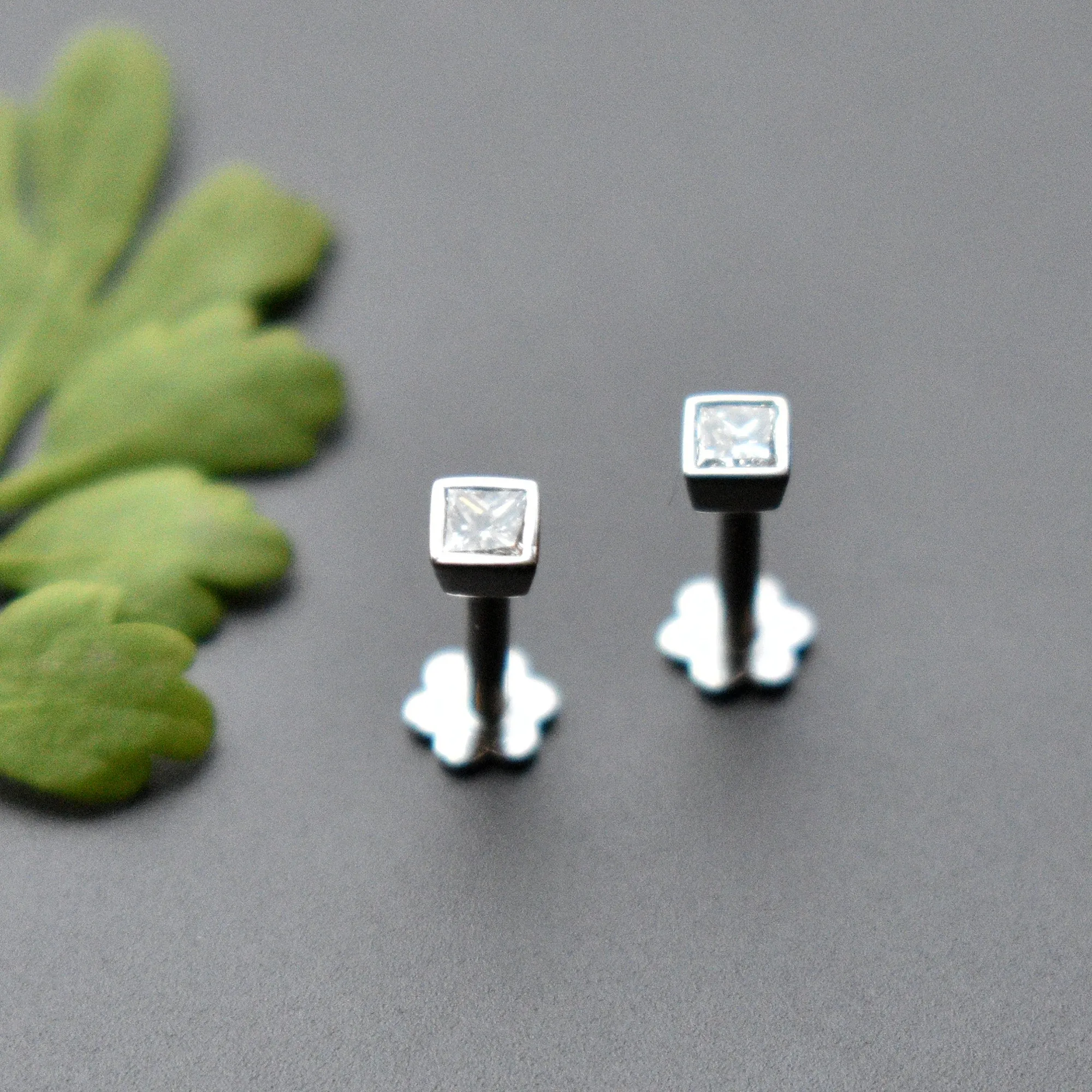 Princess Diamond Bezel Studs