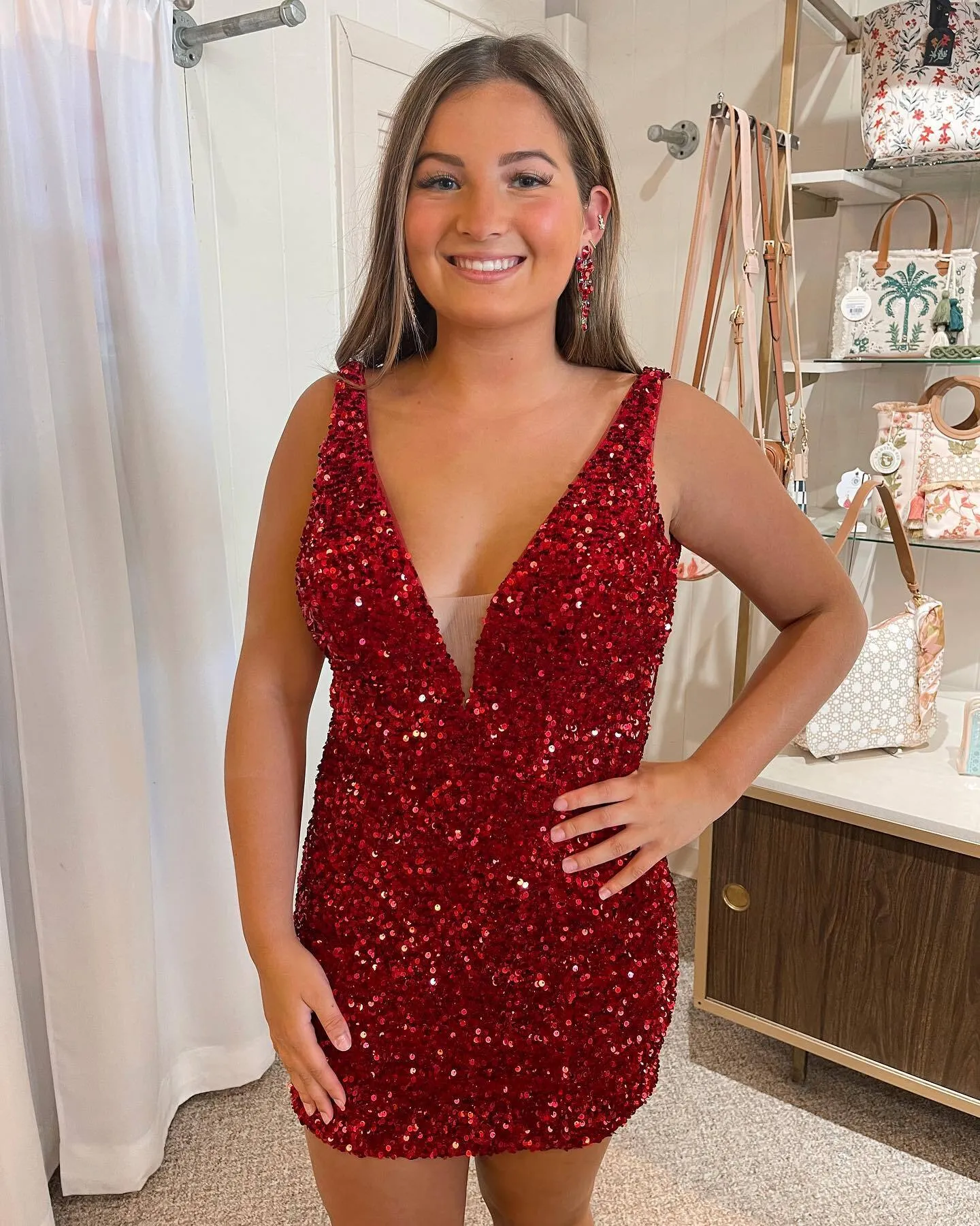 Purple Sequin V Neck Bodycon Homecoming Dress