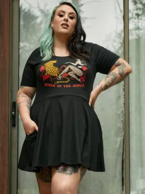 Queen of the Jungle Raglan Skater Dress - Black -