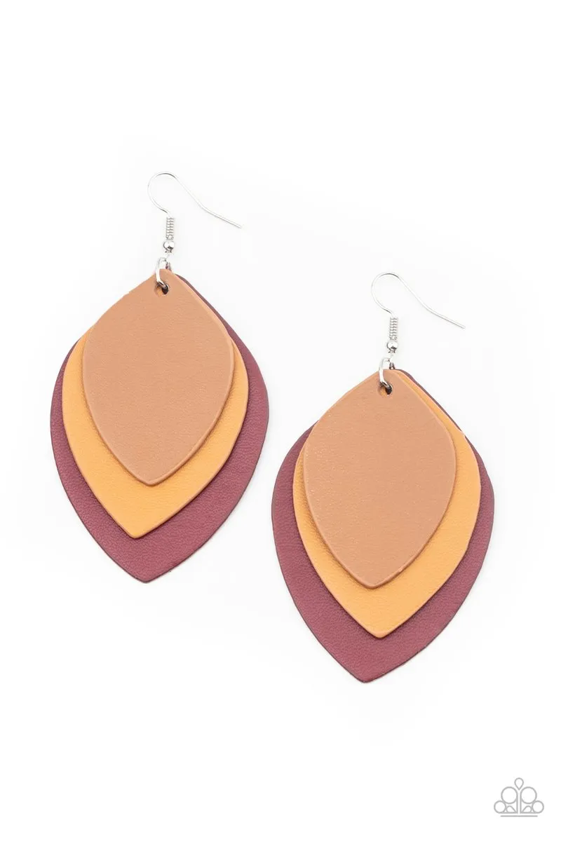 "Light as a Leather" Red, Brown & Tan Leather Layered Earrings