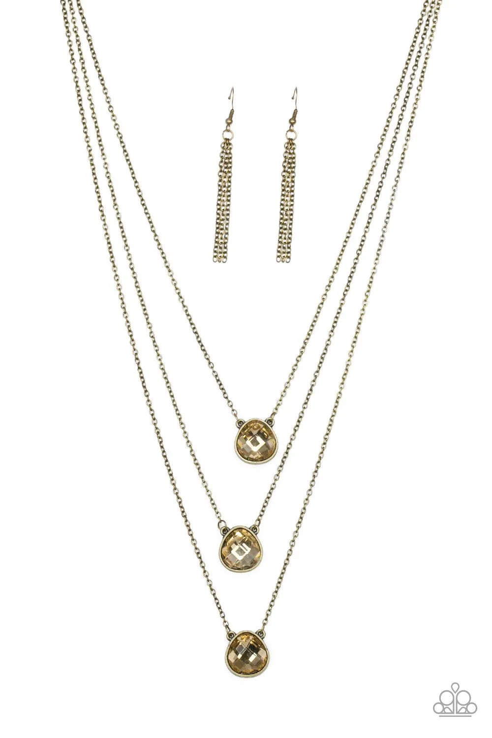 "Once in a Millionaire" Brass & Champagne Rhinestone Multi Layer Necklace Set