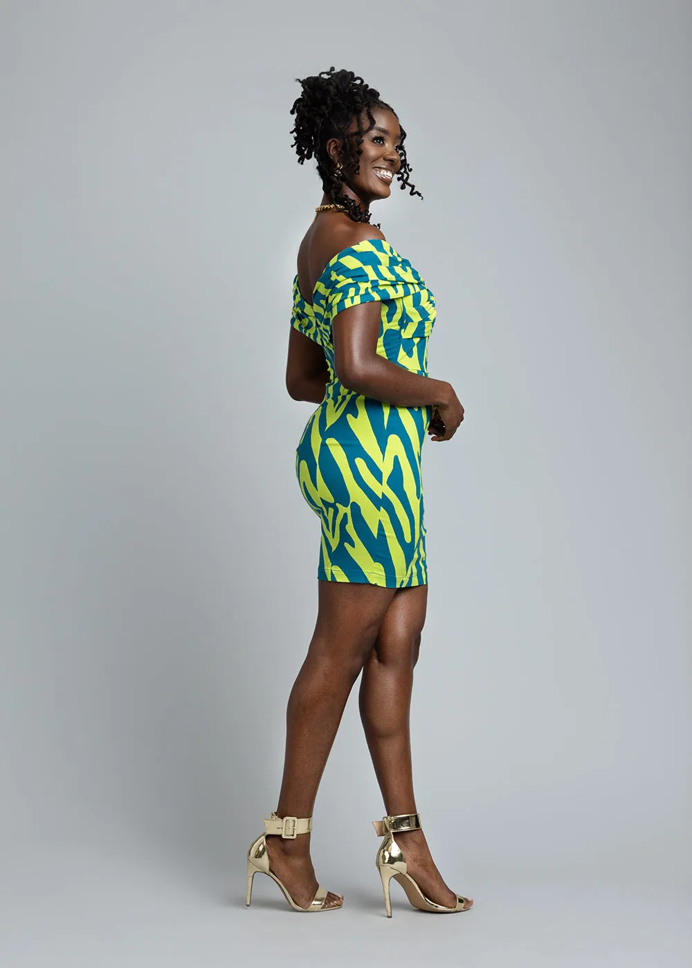 Rashida Women's African Print Stretch Dress (Lime Zebra Abstract)