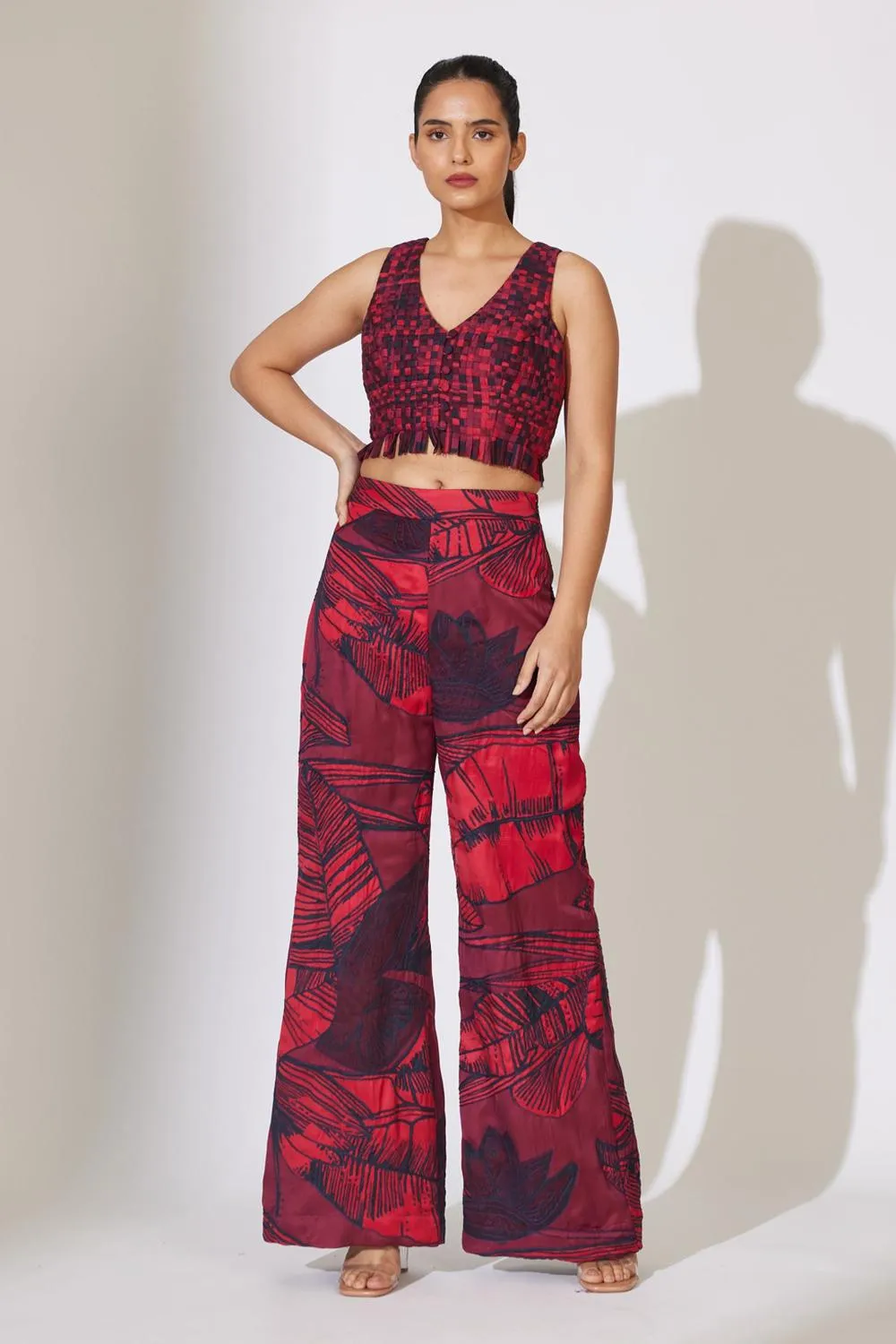 Red And Black Check Weaved Bustier