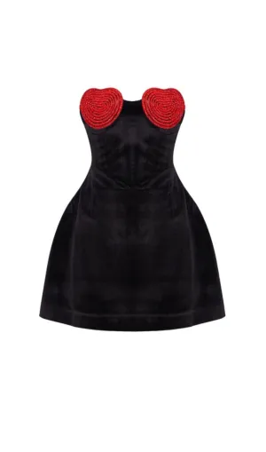 RED CRYSTAL HEART MINI DRESS