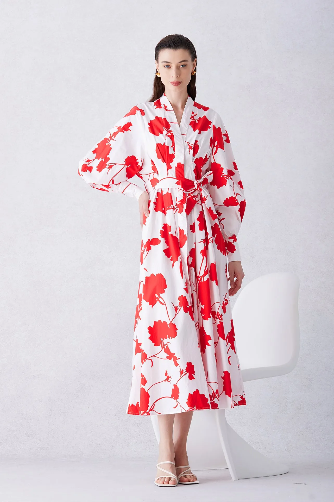 RED FLORAL PRINT DRESS