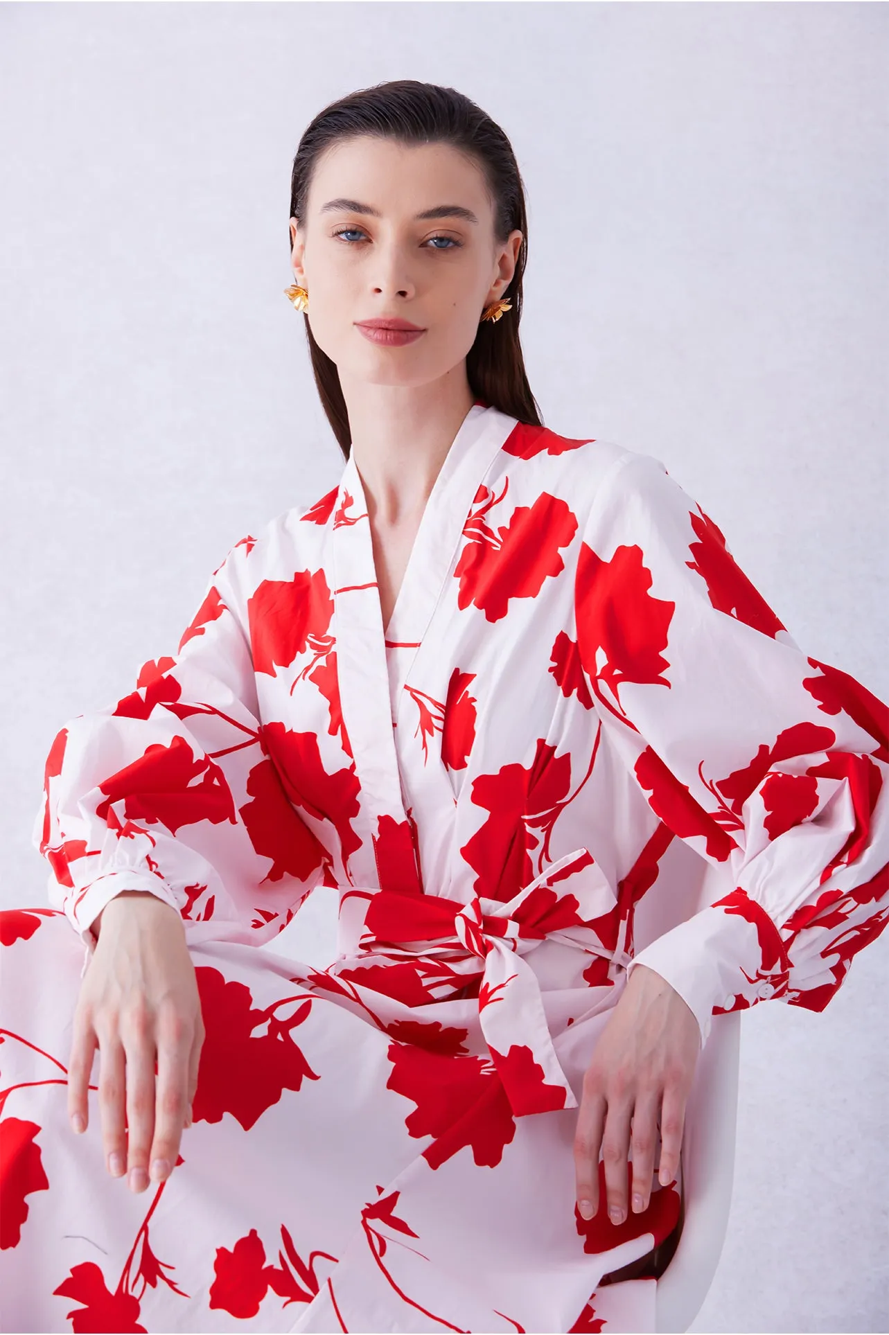 RED FLORAL PRINT DRESS
