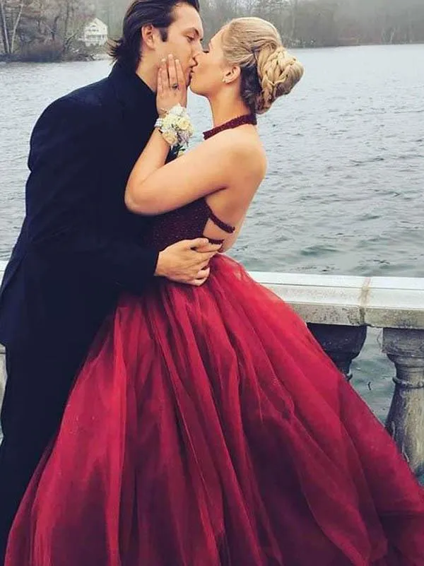 Red Long Floor Length Prom Dresses, Side Split Prom Dresses, Beading Prom Dresses, One-shoulder Prom Dresses, TYP0255