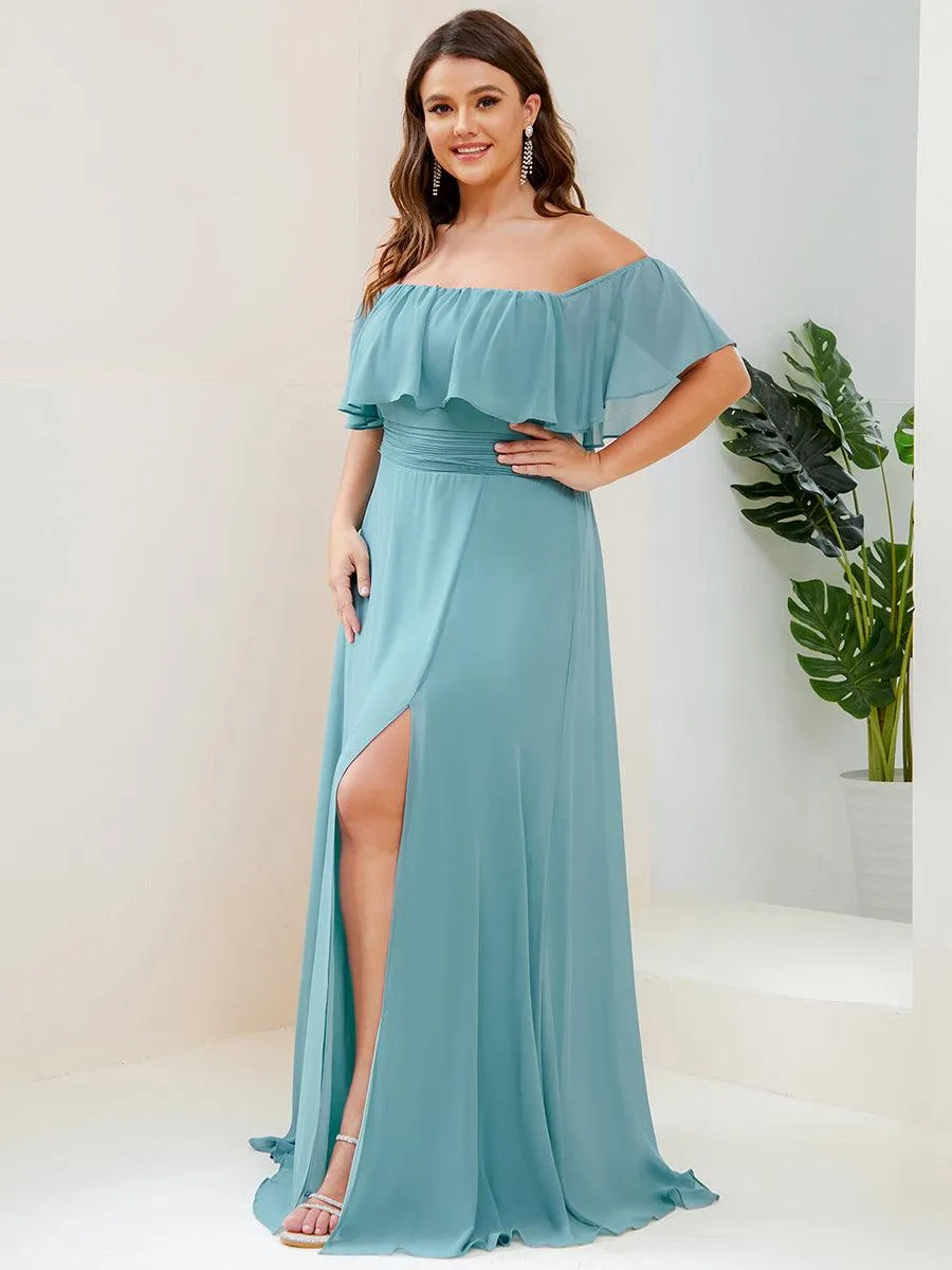 Robe de demoiselle d'honneur grande taille à volants et épaules dénudées