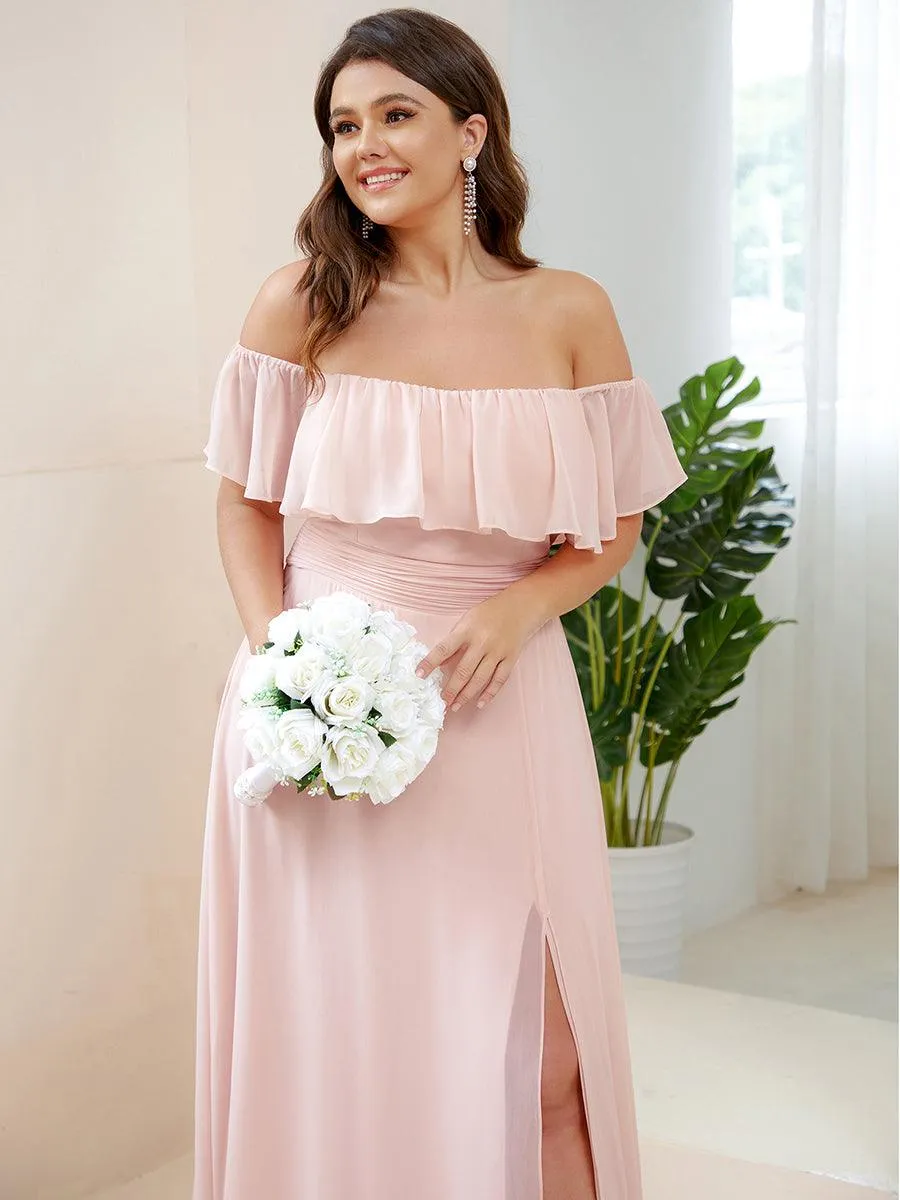 Robe de demoiselle d'honneur grande taille à volants et épaules dénudées