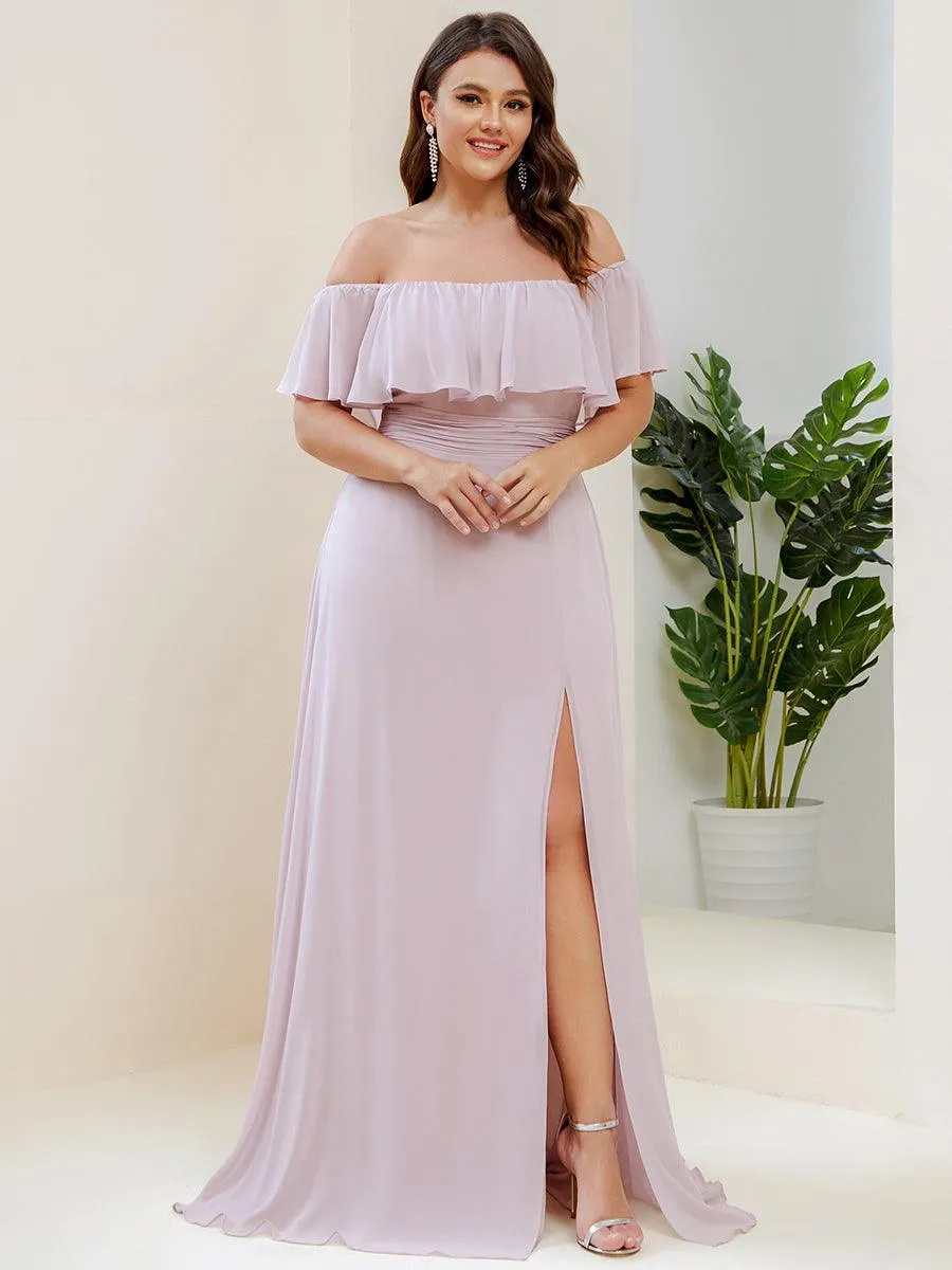 Robe de demoiselle d'honneur grande taille à volants et épaules dénudées