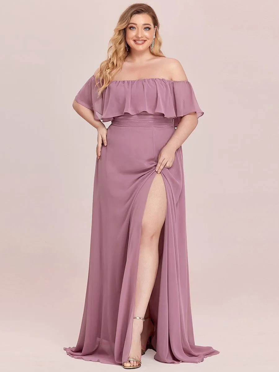 Robe de demoiselle d'honneur grande taille à volants et épaules dénudées