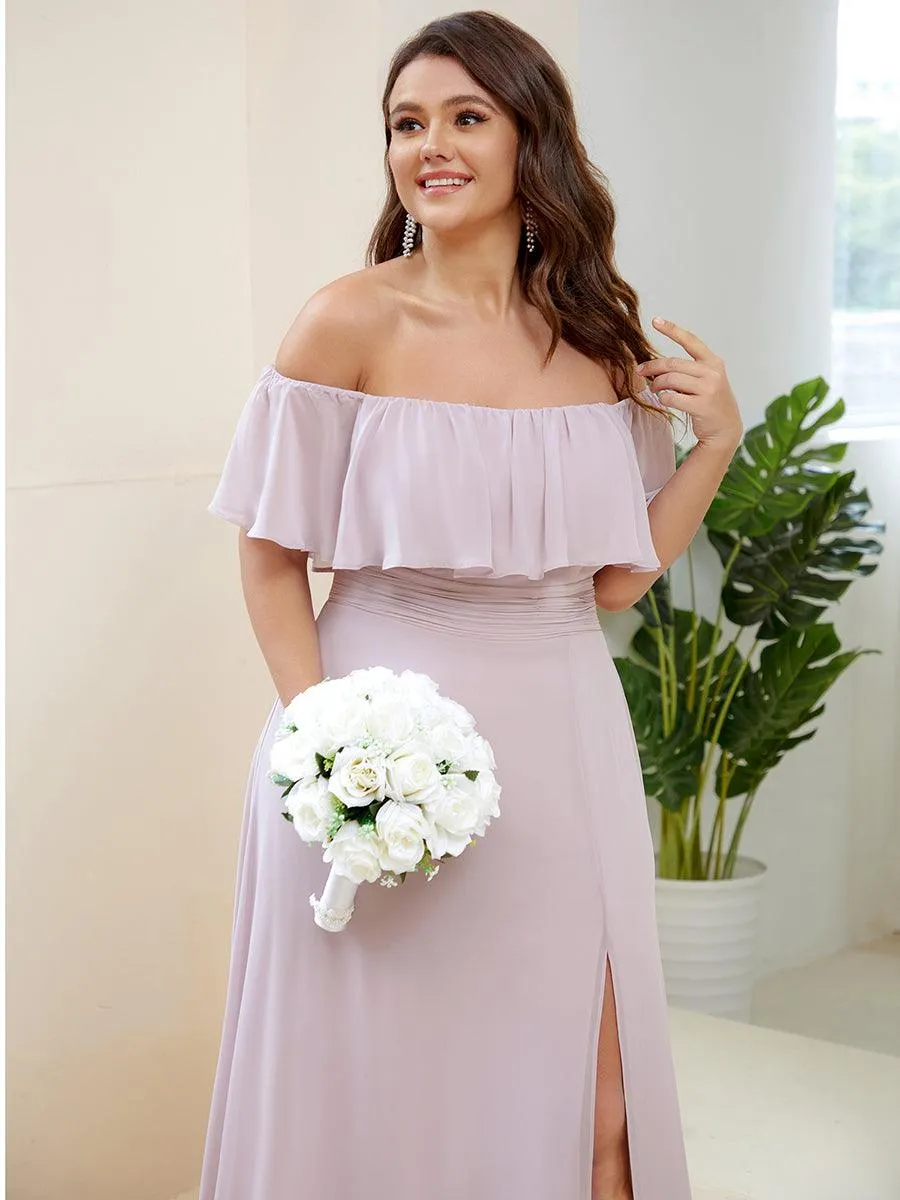 Robe de demoiselle d'honneur grande taille à volants et épaules dénudées